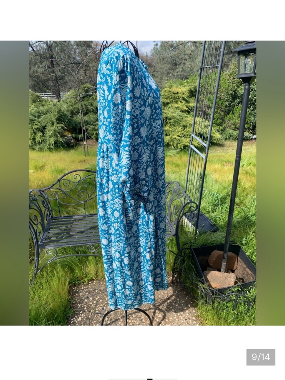 Bohemian Turquoise Blue & White Maxi Dress - Picture 7 of 12